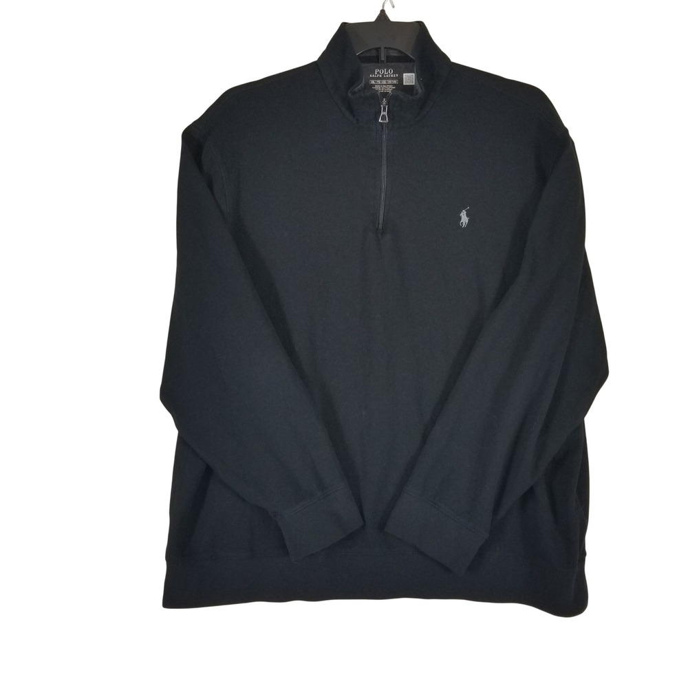Polo Ralph Lauren Quarter Zip Pullover Men XXL Black Cotton Blend Mock Neck Long